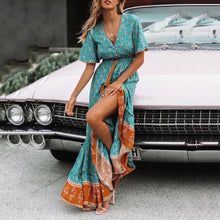 Load image into Gallery viewer, V Neck Beach Holiday Printed Maxi Dress
