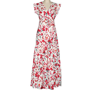 Floral Print V-Neck Design Vaction Dress