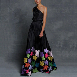 Stitching One Shoulder Printed Maxi Dress