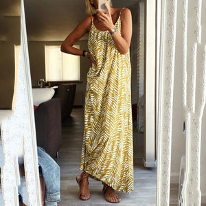 Summer Yellow Printed Sling Maxi Dress