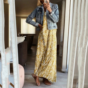 Summer Yellow Printed Sling Maxi Dress
