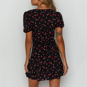 Cute V-Neck Floral Printed Short Sleeve Dress