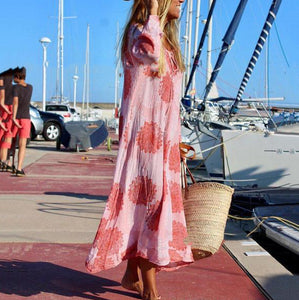 Elegant Printed Long Sleeve Maxi Dress