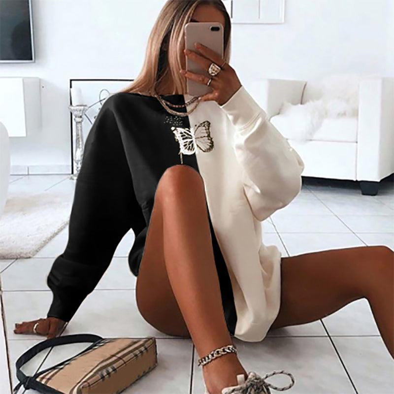 Butterfly Printed White-Black Sweatshirt