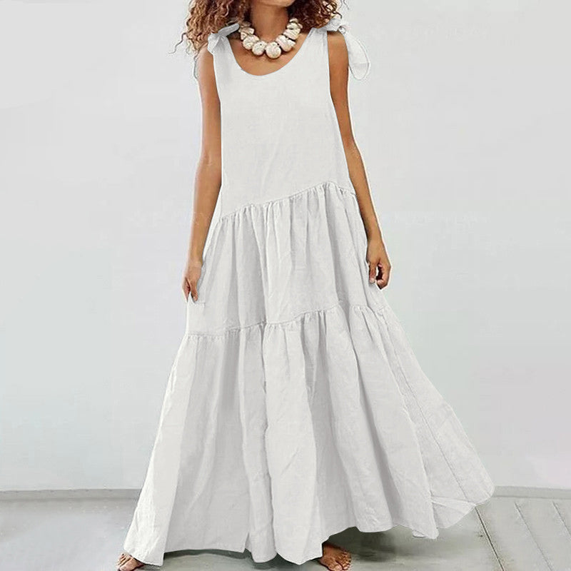 Sling Cotton And Linen Casual Maxi Dress