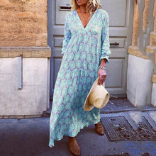 Load image into Gallery viewer, Boho V Neck Long Sleeve Print Maxi Dress
