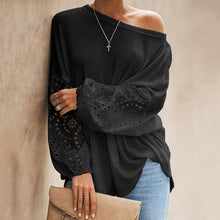 Load image into Gallery viewer, Oblique Collar Hollow Long Sleeve Off Shoulder T-Shirt
