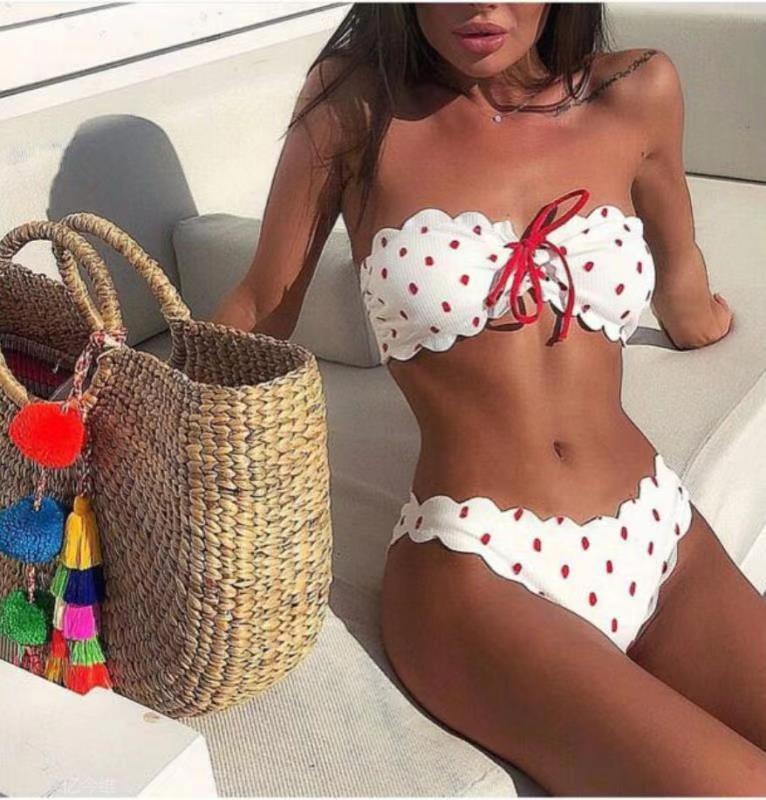Cute Polk Dot Printed Lace Bikini Swimwear
