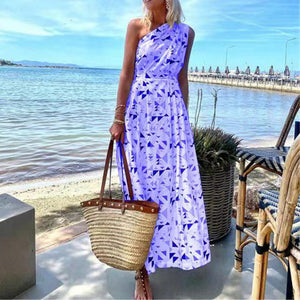 One-Shoulder Printed Bohemian Maxi Dress