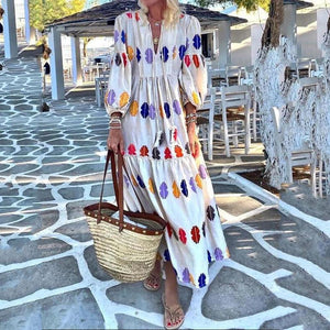 Fashion V Neck Vacation Maxi Dress