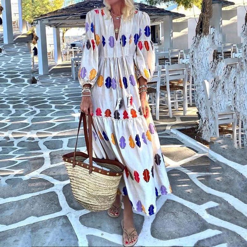 Fashion V Neck Vacation Maxi Dress