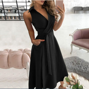 Elegant V-Neck Solid Color Maxi Dress