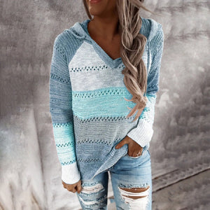 Color Striped Pullover Hooded Sweater