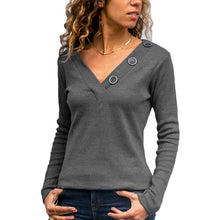 Load image into Gallery viewer, Solid Color V Neck Long-Sleeved T-shirt
