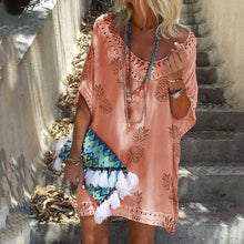 Load image into Gallery viewer, V-Neck Short-Sleeved Lace Stitching Print Dress
