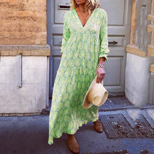 Load image into Gallery viewer, Boho V Neck Long Sleeve Print Maxi Dress
