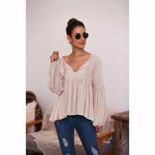 Load image into Gallery viewer, Puff Sleeve Solid Color V-neck Top
