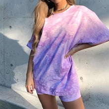 Load image into Gallery viewer, O Neck Tie Dye Short Sleeve Top Shorts Casual Set

