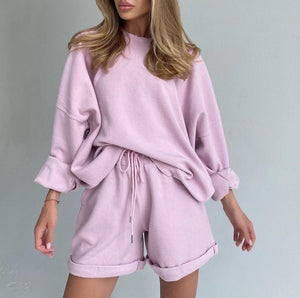 Casual Long-sleeved Shorts Suit Set