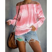 Load image into Gallery viewer, Tie-dye Printed One-shoulder Long Sleeved T-shirt
