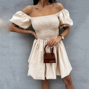 Off The Shoulder Puff Sleeve Mini Dress
