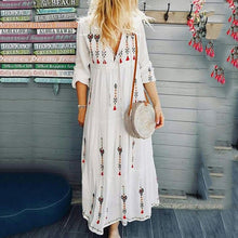 Load image into Gallery viewer, Bohemian Style V-Neck Drawstring Maxi Dress
