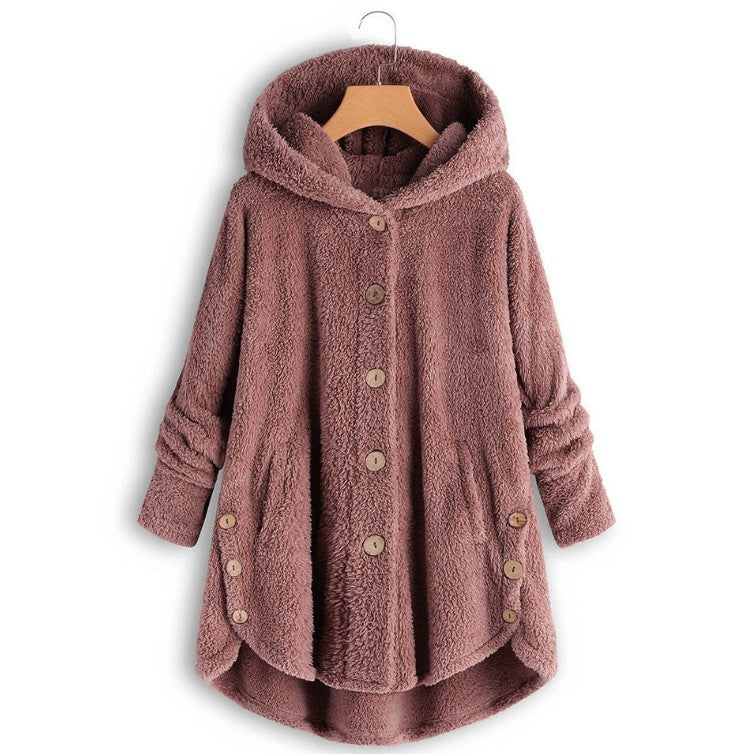 Buttoned Plush Top Coat