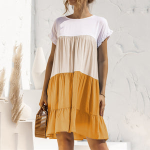 Contrasting Color Loose Dress