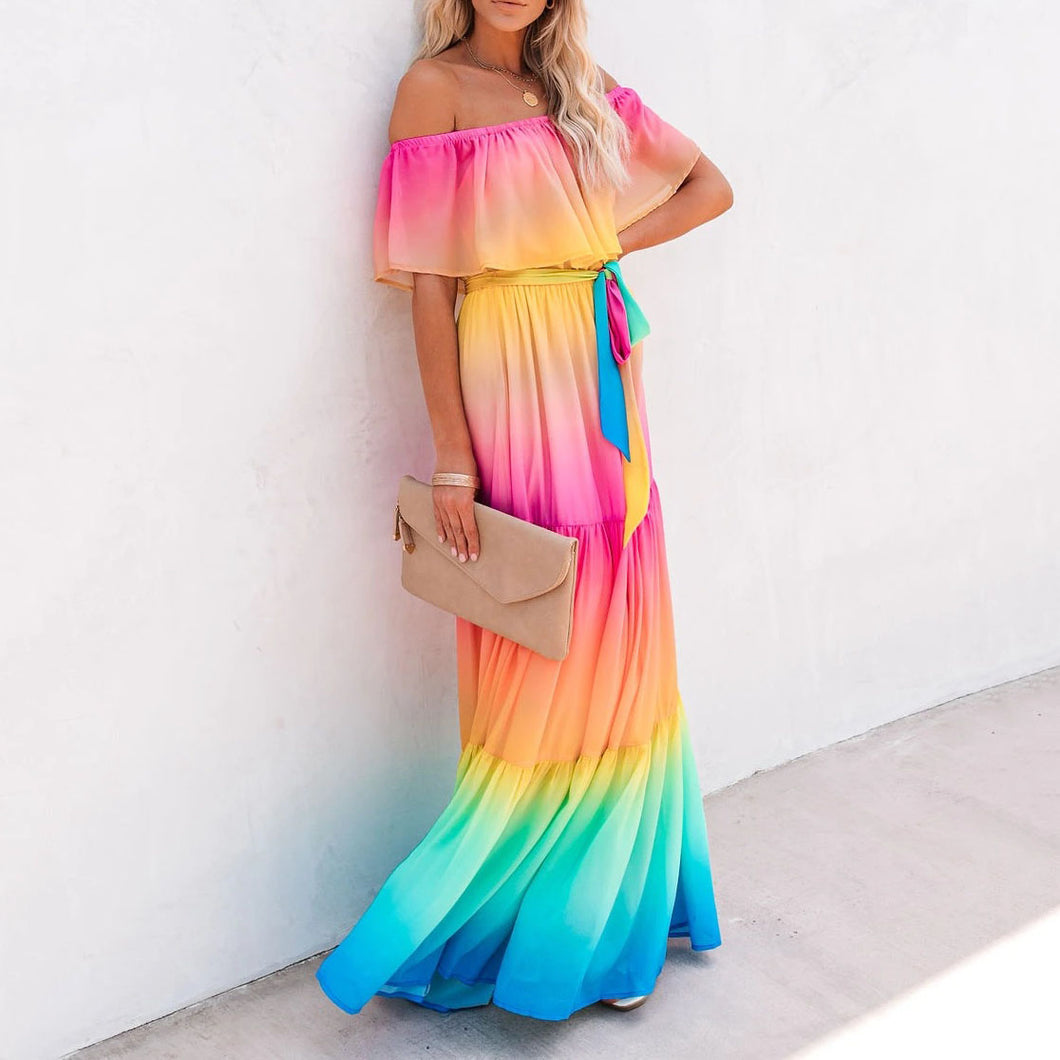 Gradient One-Shoulder Maxi Dress