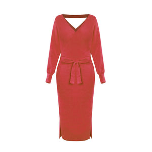 Elegant V-neck Knitted Slim Bodycon Dress