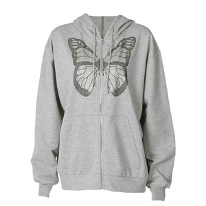 Butterfly Printed Zipper Hoodies Coat