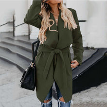Load image into Gallery viewer, New Lapel Solid Color Long Windbreaker Casual Outerwear
