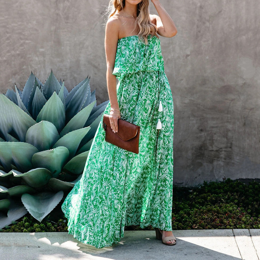 Floarl Printed Off-The-Shoulder Ruffled Vacation Dress