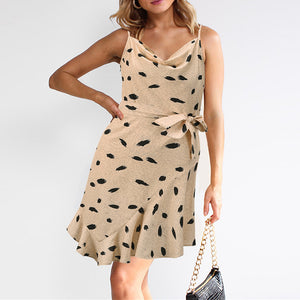 Elegant Printed Ruffle Hem Mini Dress