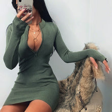 Load image into Gallery viewer, Round Neck Half Zipper Slim Bodycon Dress
