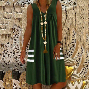 Striped Pocket Sleeveless Dress