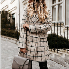 Load image into Gallery viewer, Retro Long Sleeved Plaid Lapel Mid-Length Coat
