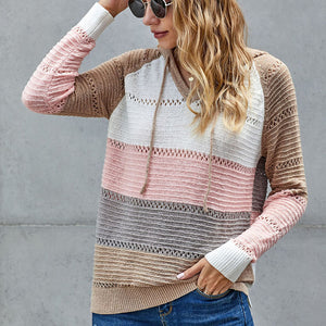 Color Striped Pullover Hooded Sweater