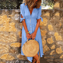 Load image into Gallery viewer, Solid Color V-Neck Half Sleeve Dress
