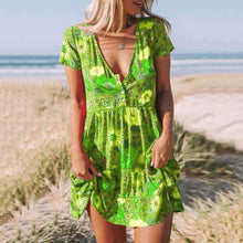 Load image into Gallery viewer, V-Neck Floral Printed Boho Mini Dress
