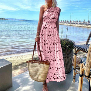 One-Shoulder Printed Bohemian Maxi Dress