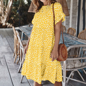 Lotus Leaf Sleeve Polka Dot Dress