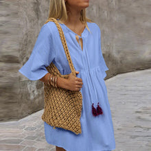 Load image into Gallery viewer, Cute Solid Color V-Neck Boho Mini Dress
