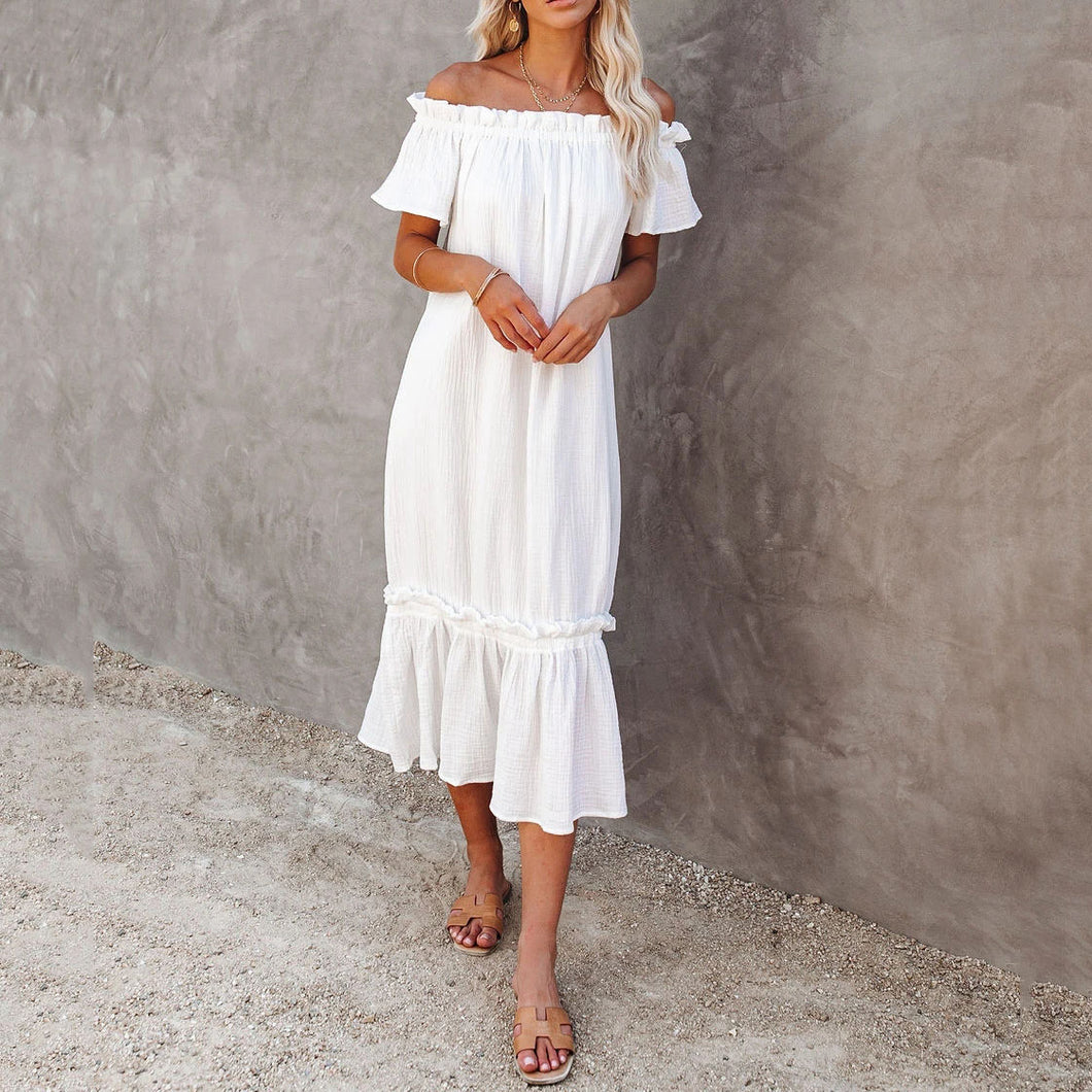 Solid Color One-Shoulder Maxi Dress