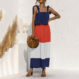 Lace-Up Ruffled Contrast Dress