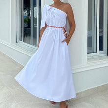 Load image into Gallery viewer, Solid Color Slanted Shoulder Irregular Sleeveless Maxi Dress
