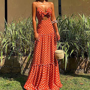 Polka Dot Hollow Holiday Maxi Dress