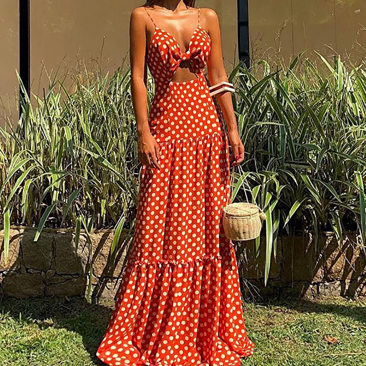 Polka Dot Hollow Holiday Maxi Dress