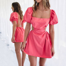 Load image into Gallery viewer, Square Neck Puff Sleeve Backless Dress
