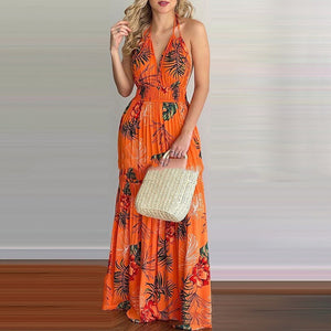 Floral Printed Backless Maxi Dress